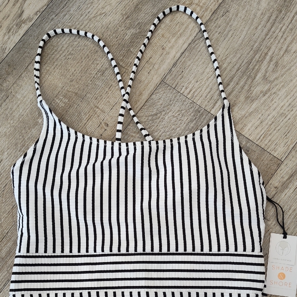 Striped Black and White One-Piece Swimsuit - Picture 2 of 8